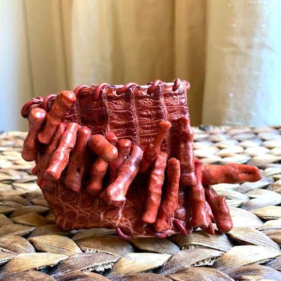 Sweet Olive Boho Red Crocodile & Coral Cuff - Picture 1 of 7